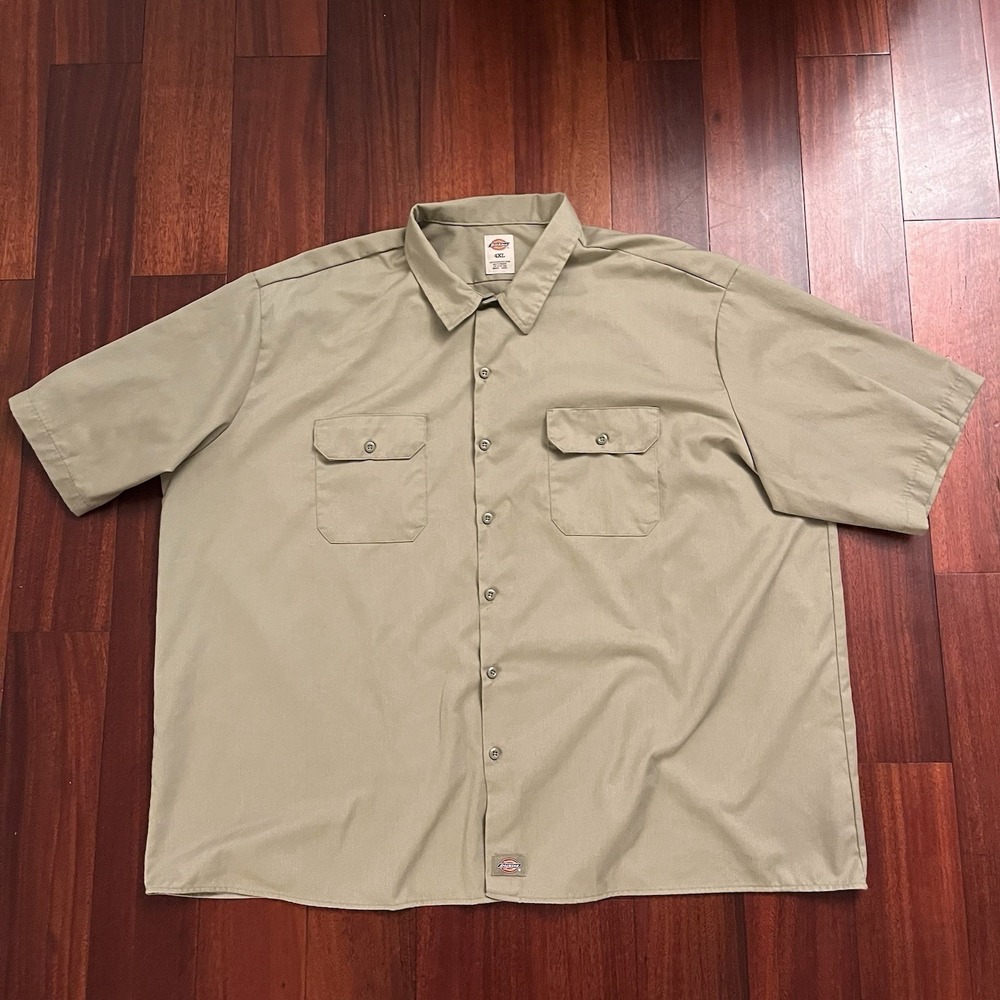 Dickies Shirt Mens 4XL Tan Short Sleeve Button Up Workwear Uniform Khaki Beige